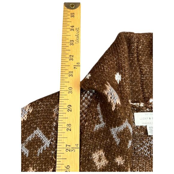 Lucky Brand Fair Isle Belted Cardigan Brown and Tan Sweater Longline - M - Picture 3 of 10